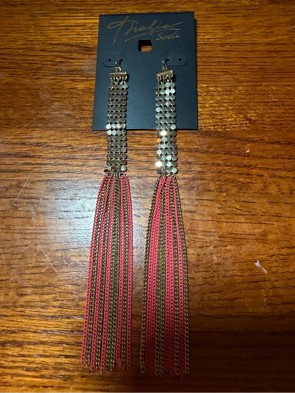 NWT Vintage Thalia Sodi Gold and Coral Tassel Drop Earrings